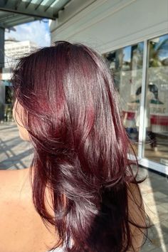 Red Hair Layers, Red Purple Hair, Cherry Hair Colors, Wine Hair Color, Cherry Red Hair, Wine Red Hair, Wine Hair, Cherry Hair