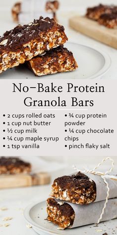 no - bake protein granola bars recipe on a plate