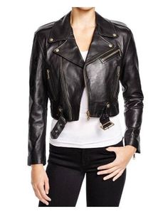 ★ For Women's & Girls 100% ✔Genuine High Quality Soft Lambskin Leather Handmade Jacket Slim Fit Cropped Motor Biker Leather Jacket. 2 wallet pockets Fantastic Figure Design with a very Beautiful ♥ attractive look. Perfect for cocktail/ evening parties, nightclub, dance halls, proms, bar, club wear etc. (because Fashion always say look at this) ★ALL SIZES ARE AVAILABLE AS PER SIZES POSTED BELLOW X-SMALL = SMALL = Medium = LARGE = X-LARGE = 2X-LARGE = 3X-LARGE ★We Can Also Manages Your Size By Womens Cropped Jacket, Stylish Leather Jacket, Figure Design, Rebecca Quin, Slim Fit Coat, Black Leather Biker Jacket, Womens Biker Jacket, Cropped Leather Jacket, Club Wear