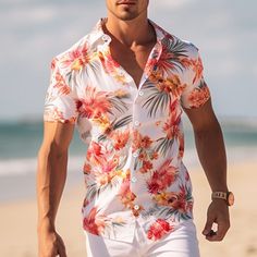 Season:Fall; Fabric:4-Way Stretch Fabric; Sleeve Length:Short Sleeve; Look After Me:Machine wash,Washable; Gender:Men's; Style:Casual; Elasticity:Micro-elastic; Tops Type:Shirt; Occasion:Street,Casual Daily,Outdoor; Pattern:Floral; Design:Button,Print; Neckline:Turndown; Brand:OUKU; Listing Date:11/24/2023; Bust:; Length:; Shoulder Width:; Fit US Size:; Fit UK Size:; Fit EU Size:; Sleeve Length: White Fitted Hawaiian Shirt Casual, White Hawaiian Shirt For Spring, White Fitted Camp Shirt For Spring, Fitted White Camp Shirt For Spring, Fitted White Shirt For Beach Season, Casual White Hawaiian Shirt For Spring, Casual Fitted Hawaiian Shirt For Spring, Fitted Casual Hawaiian Shirt For Spring, White Hawaiian Camp Shirt For Spring