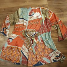 Brand New With Tags Cabi Tie Front Tunic Patchwork Aw Style 914 Size Medium Super Soft Silky Aw Style, Orange White, Color Orange, Tunic Tops, Checks, Womens Tops, Size Medium, Brand New, Orange