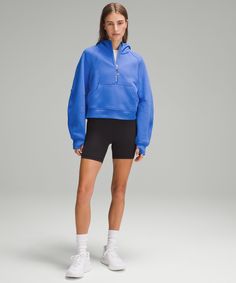 With an oversized fit and the soft, cozy fabric you love, this new half-zip Scuba silhouette keeps your post-practice comfort at peak levels. Designed for On the Move. An exaggerated fit that feels extra roomy:Not too short, not too long, just right around the waistband. Kangaroo pocket with hidden phone sleeve. Zipper garage keeps chafe in check. Elastic zipper pull doubles as an emergency hair tie. Thumbholes. Oversized Functional Sports Hoodie, Oversized Lululemon Hoodie For Fall, Oversized Functional Hoodie For Sports, Oversized Lululemon Sweatshirt With Ribbed Cuffs, Lululemon Fleece Sweatshirt Athleisure, Functional Lululemon Hoodie With Ribbed Cuffs, Sporty Lululemon Hoodie With Ribbed Cuffs, Lululemon Athleisure Hoodie Activewear, Lululemon Sweatshirt With Ribbed Cuffs For Streetwear