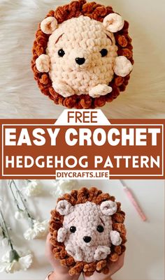 crochet hedgehog pattern with text overlay