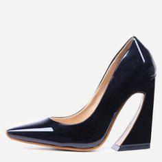 Black Chunky Artsy Heel Black Pump. Patent Faux Leather Size Us 7.5 M 4 Inches Black Fitted Heels With Sculpted Heel, Black Glamorous Heels, Black Glamorous Heels For Work, Glamorous Black Heels For Work, Modern Fitted Black Heels, Black Patent Pumps, M 4, Black Pumps, Black Heels