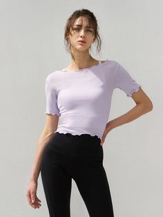 Composition : MODAL 60% + POLY 40%Country of Origin : Republic of Korea Stretch Purple Feminine Tops, Purple Stretch Feminine Top, Feminine Fitted Lavender Top, Lavender Stretch Tops For Summer, Summer Lavender Stretch Tops, Yoga Outfit, Yoga Women, Active Wear Tops, Yoga Clothes