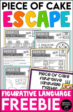 an image of a piece of cake escape with text and pictures on the front page