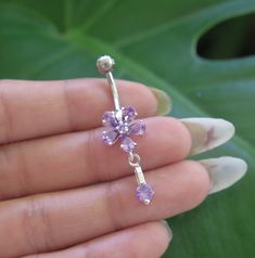 Hawaiian Sterling 925K Silver Plated Purple Clear Flower CZ Gem Belly Ring All belly ring comes with a gift box. Cubic Zirconia Belly Rings As Gifts, Cubic Zirconia Belly Rings For Gift, Sterling Silver Belly Rings As Gift, Gift Sterling Silver Round Belly Rings, White Gold Belly Rings For Gift, White Gold Round Belly Rings As Gift, White Gold Round Belly Rings For Gift, Round White Gold Belly Rings For Gift, Belly Ring