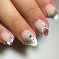 Cute Nail Art Christmas, Cute Seasonal Nails, Cozy Christmas Nails, Winter And Christmas Nails, Cute Snowman Nails, Cute Nail Ideas Winter, Snowing Nails, Snowman Acrylic Nails, Cute Christmas Gel Nails