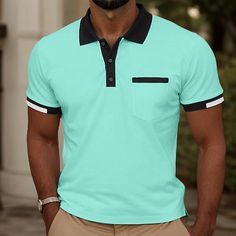 Season:Summer,Spring; Fabric:Cotton Blend; Sleeve Length:Short Sleeve; Gender:Men's; Style:Fashion; Elasticity:Micro-elastic; Tops Type:Golf Shirt,Polo; Occasion:Business,Casual; Details:Only tops; Fit Type:Regular Fit; Pattern:Solid Color; Design:Pocket,Button; Neckline:Ribbed Polo Collar; Listing Date:04/09/2024; Quantity:1pc Summer Polo Shirt With Button Closure And Casual Collar, Summer Casual Collar Polo Shirt With Button Closure, Black Polo Shirt With Button Closure For Summer, Fitted Polo Shirt With Pockets For Summer, Fitted Summer Polo Shirt With Pockets, Summer Solid Polo Shirt With Pockets, Black Summer Polo Shirt With Button Closure, Solid Color Summer Polo Shirt With Pockets, Casual Stretch Polo Collar T-shirt