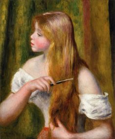 a painting of a woman brushing her hair