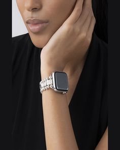 Find LAGOS Smart Caviar Pave 38mm Apple Watch Bracelet on Editorialist. LAGOS watch strap from the Smart Caviar Collection. Exclusively compatible with Apple Watch® Series 18 (not included). Fits with 38mm, 40mm, 42mm, or 44mm watch head. Sterling silver Caviar beading and links. Four links with white diamond pavé. 1.20 total diamond carat weight. Doublepusher closure. Imported. Apple Watch Silver, Apple Watch Bracelet, Lagos Jewelry, Apple Watch Bracelets, Pool Bath, Wear Store, Apple Watch 38mm, Bath Or Shower, Watch Bracelet