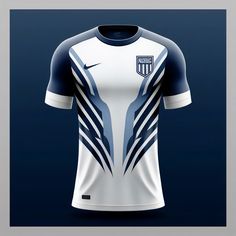 the soccer jersey is white and blue