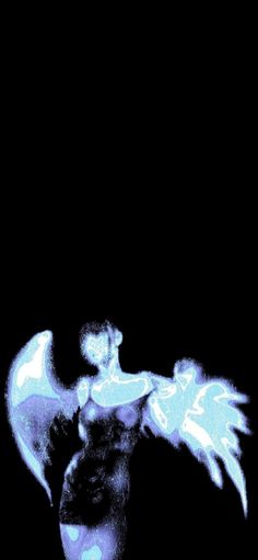 an artistic image of a woman with wings on her body in blue and white light