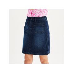 Step into a gorgeous new look with this versatile and cute Women's Croft & Barrow Polished Denim Skirt.Click on this WOMEN'S GUIDE to find the perfect fit and more! Step into a gorgeous new look with this versatile and cute Women's Croft & Barrow Polished Denim Skirt.Click on this WOMEN'S GUIDE to find the perfect fit and more! FEATURES Elastic waistband Button & zipper closure 2 front & 2 back patch pockets Unlined Straight hemFIT & SIZING Relaxed fit through the hip and thighFABRIC & CARE Cott Affordable High Rise Denim Skirt With Button Closure, Short Length Cotton Denim Skirt, Short Cotton Denim Skirt, Casual Fitted Dark Wash Denim Skirt, Casual Dark Wash Relaxed Fit Skirt, Casual Short Skirt In Dark Wash, Blue Casual Skirt With Relaxed Fit, Blue Casual Skirt Relaxed Fit, Fitted Denim Blue Casual Denim Skirt