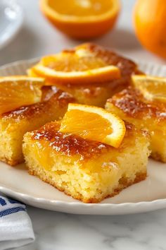 slices of orange upside down cake on a plate