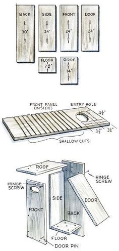 the plans for an outdoor dog house are shown in this drawing, with instructions on how to