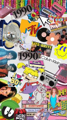 a collage of various stickers and decals from the 80s's to present as wallpapers