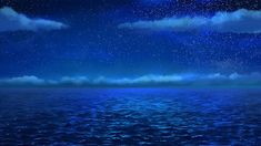 the night sky with stars and clouds over water