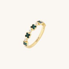 14K Real Yellow Gold Green Enamel Shamrock Pave Band Ring Elegant Stackable Enamel Ring As Gift, Elegant Stackable Enamel Ring For Anniversary, Elegant Stackable Enamel Ring For Gifts, Lucky Jewelry, Irish Jewelry, Irish Heritage, Green Enamel, Gold Decor, Jewelry Inspo