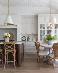 the kitchen is clean and ready for us to eat in it's white cabinetry