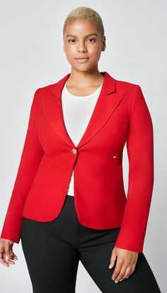 Style Notes: This blazer is quintessentially SMYTHE: refined and perfectly tailored. This timeless classic has been a SMYTHE staple since 2011.Details: Decidedly tailored and one of our top selling silhouettes, this single-breasted blazer features a “cheeky” cut out back vent and brass hardware. Curvy figures may wish to go up a size.Color: RedSize: Model is 5'11" and is wearing a size 2. Please use the Size Guide to determine your size.Content + Care: 100% Wool. Lining: 100% Cupro Rayon. Dry Cl Classic Red Single Button Blazer, Single Breasted V-neck Blazer In Solid Color, Red Tailored Single-breasted Blazer, Tailored Royal Blue Single-breasted Blazer, Single-breasted Red Button-up Blazer, Out Back, Breasted Blazer, Equatorial Guinea, Brass Hardware