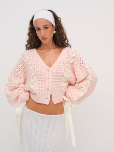 A bestselling silhouette, the Laurel pink oversized cardigan showcases the signature feminine details of FL&L knitwear, including decorative satin ribbons that are woven throughout. Featuring a plunging V neckline, this Highly Coveted knitcardi is finished with fixed bows at the sleeves. Bow Sweater, Oversized Cardigan, Knitwear Fashion, Fall Fits, Womens Fleece, Soft Girl, Cozy Fashion, Fleece Jacket, Work Outfit