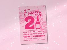 a pink 21st birthday party with balloons and confetti