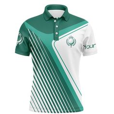 a green and white polo shirt with the word tour on it's left chest