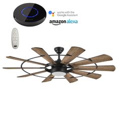 an amazon ceiling fan with remote control and the amazon logo