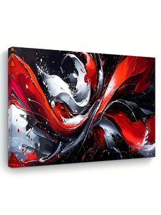 an abstract painting with red, white and black colors on a wall mounted to the wall