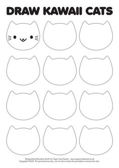 the paper cut out of a cat's face and eyes with text that reads draw kawai cats