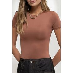 double layered soft stretchy crewneck short sleeve bodysuit Casual V-neck Short Sleeve Stretch Bodysuit, Stretch Short Sleeve V-neck Bodysuit, Solid Color Ribbed V-neck Bodysuit, Solid Color Stretch V-neck Short Sleeve Bodysuit, White Seamless V-neck Bodysuit, Romper Pants, Round Neckline, Dress Accessories, Round Neck