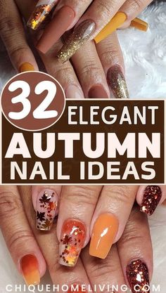 Sparkly Fall Nail Designs, Fancy Fall Nail Designs, Transition Nails Summer To Fall, Fall Gel Nails Designs Autumn, Fall Nails 2024 Trends, 2024 Fall Nail Trends, Fall Gel Nails Designs, Elegant Fall Nail Designs, Fall Nails With Leaves