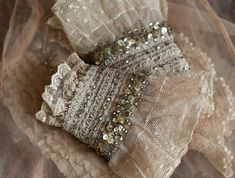 Fabric Cuff Bracelet, Lace And Beads, Wrist Wraps, Lace Bracelet, Linens And Lace