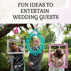 a man and woman standing next to each other with the words fun ideas to entertain wedding guests