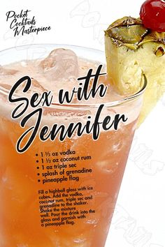 an advertisement for a drink called sea with jennyfer, featuring a cherry on top