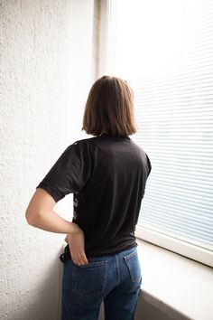 Vintage 90's black y2k t-shirt. UK size written 12, but looks flexible. Model size on the photo is 6. Measurements: length 24 inches, sleeve 8 inches, chest 41 inches, waist 39 inches. Fabric is stretchy. Y2k T Shirt, Black Y2k, Feb 2, Lithuania, Turtle Neck, T Shirts For Women, T Shirts, Fabric, T Shirt