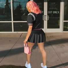 Short Sleeve Baseball Bomber Jackets Pleated Skirt Sets Preppy Black Skort For Spring, Black Preppy Skort For Spring, Preppy Black Tennis Skirt For Spring, Preppy Black Spring Skort, Preppy Black Mini Skirt For Spring, Skirt Sets, Bomber Jackets, Female Fashion, Pants Women