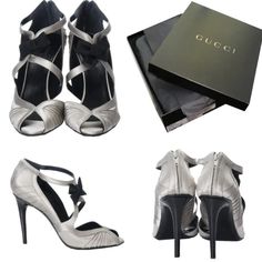 Tom Ford For Gucci Heels Brand New As Seen On Sarah Jessica Parker * Stunning In Silver Satin * Tom Ford For Gucci * Size: 9.5b * Black Satin Bow At Front * Leather Insole * Zips Up The Back * 4" Heel * With Box & Dust Cover * Impossible To Find New Gucci Silver Designer Heels, Gucci Silver Evening Heels, Gucci Silver Heels For Evening, Silver Gucci Heels For Evening, Silver Designer Gucci Heels, Designer Silver Gucci Heels, Gucci Elegant Open Toe Heels, Gucci Heels With Heel Strap For Evening, Gucci Leather Heels For Evening