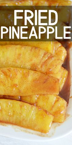 Fresh pineapple spears cooked in a brown sugar and cinnamon glaze. Fried Pineapple Recipes, Pineapple Ideas Food, Pan Fried Pineapple, Fried Pineapple Dessert, Carmelized Pineapple Rings, Baked Pineapple Slices, Recipes For Fresh Pineapple, Whole Pineapple Recipes, Cooked Pineapple On Stove