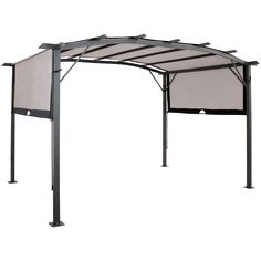 a large metal structure with an awning over it