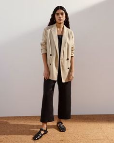 The Linen Side-Button Jumpsuit Black – Everlane Jumpsuit Black, Breasted Blazer, Double Breasted Blazer, Button Detail, Double Breasted, Trench Coat, Straight Leg, Jumpsuit, Relaxed Fit