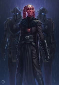 a star wars fan art featuring darth vader and his companions in the rain