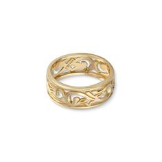 a gold ring with hearts on it