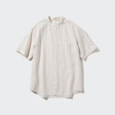 Cotton Linen Stand Collar Striped Short-Sleeve Shirt | UNIQLO US Uniqlo Store, Striped Short Sleeve Shirt, Striped Short, Styling Ideas, Striped Shorts, The Cool, Uniqlo, Stand Collar, Cotton Linen