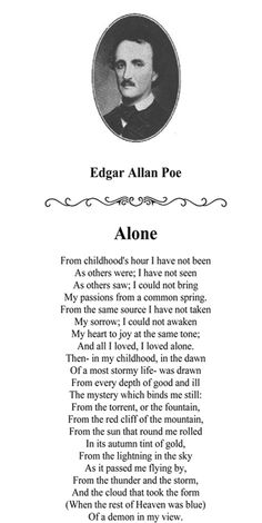 an image of edgar allen poe in the poem along with other words and pictures on it