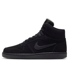 The Nike Ebernon Mid SE 'Triple Black' is a timeless classic, inspired by 80s basketball style. With a sleek silhouette and black colorway, this sneaker is perfect for any occasion. The rubber sole provides lasting traction, while the stitching on the upper and side panels evoke a classic basketball design. This sneaker is perfect for any activity, from a casual day out to a night on the court. The Nike Ebernon Mid SE 'Triple Black' brings together style and comfort for a timeless look. (SNKR/Skate/Men's/Non-Slip/High Top/Wear-resistant) Nike Mid Black, Nike Black Mid-top Skate Shoes, Dynamic Black Mid-top Sneakers, Nike Black Dynamic High-top Sneakers, Black Mid-top Sneakers With Reinforced Toe, Skate Man, Basketball Design, Triple Black, Black Sneakers