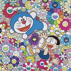 an image of cartoon characters surrounded by flowers