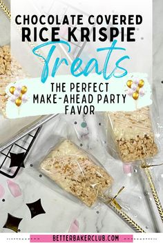 chocolate covered rice krispie treats are the perfect make - ahead party treat