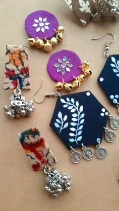 Simple Earing, Painting Jewellery, Cloth Earrings, Thread Bangles Design, Braided Bracelet Diy